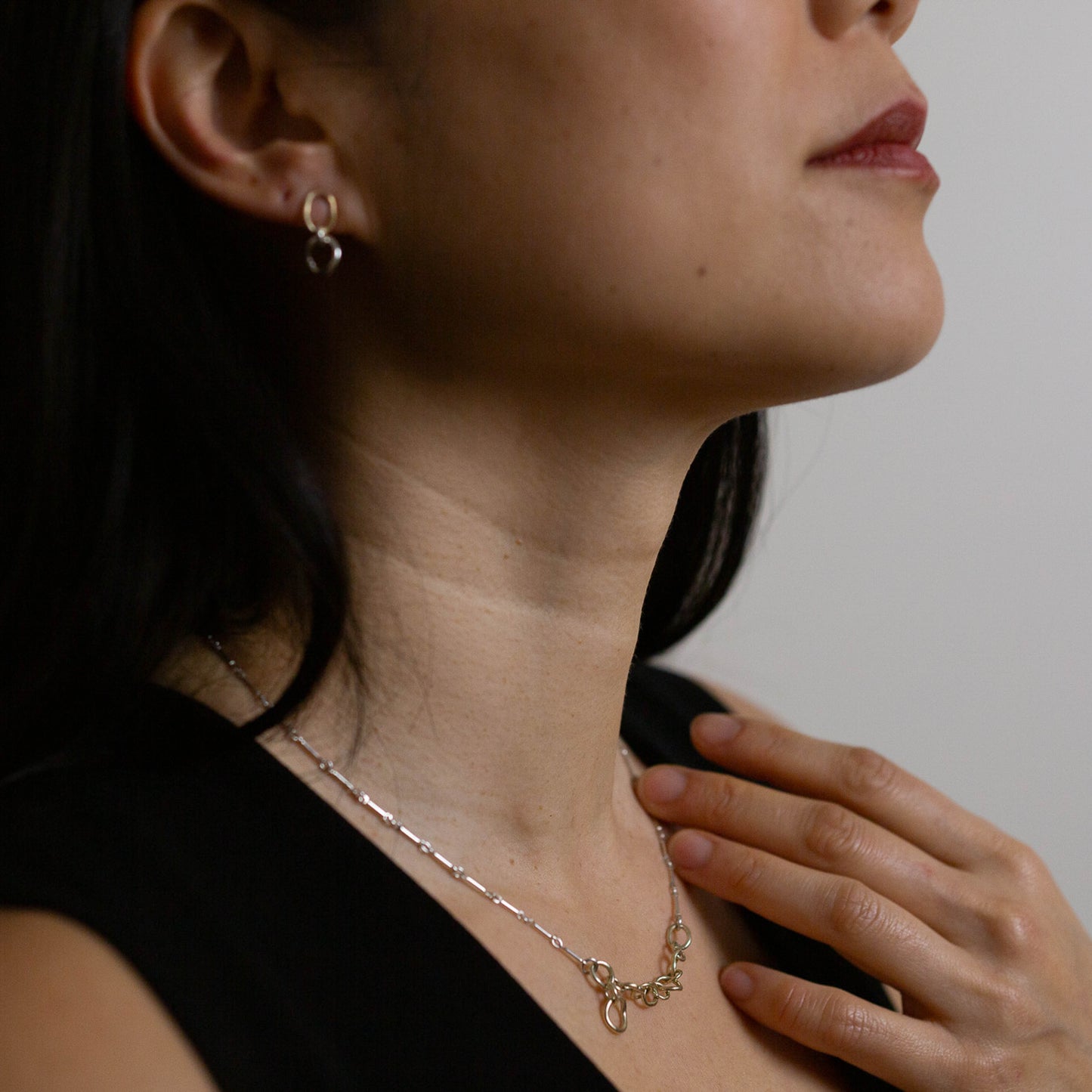 CONTOUR - SG Necklace 14k Gold With Sterling Silver Bar Chain.