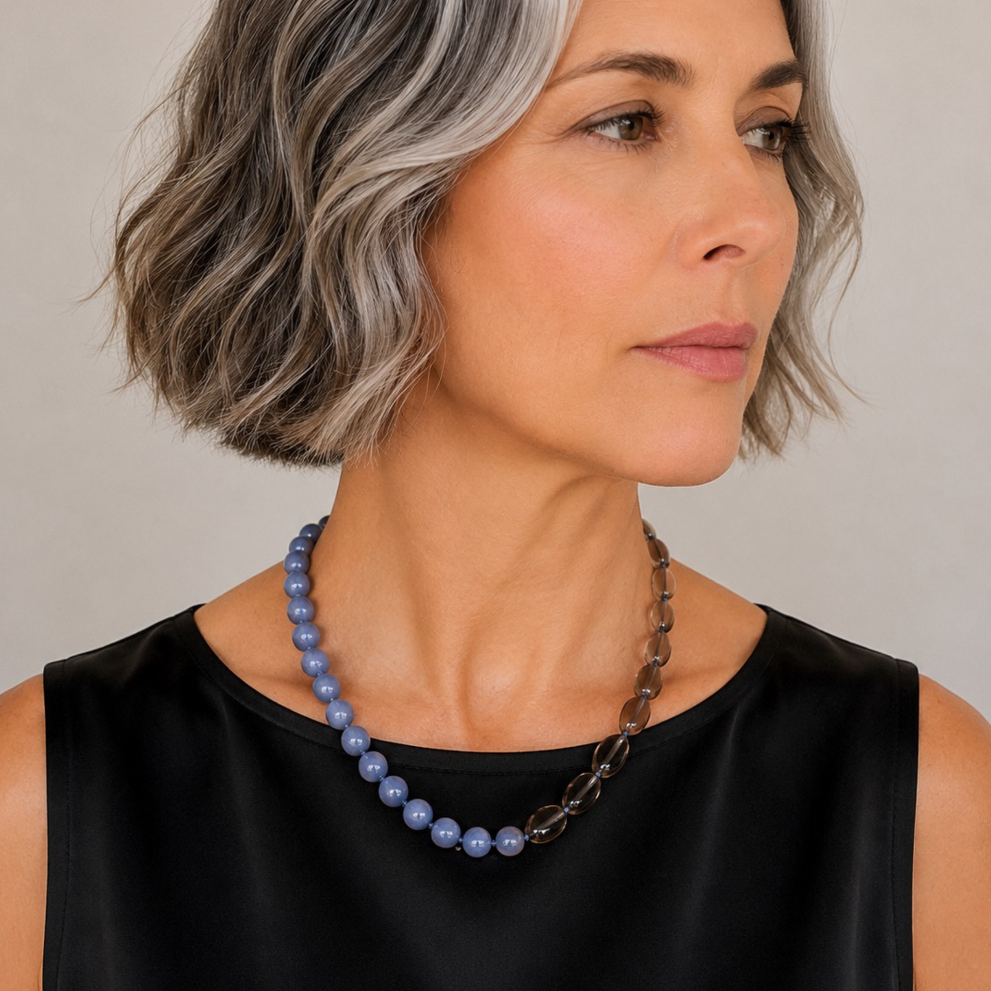 INTERLUDE NECKLACE  — Two-Stone Contrast with Handcrafted Silver