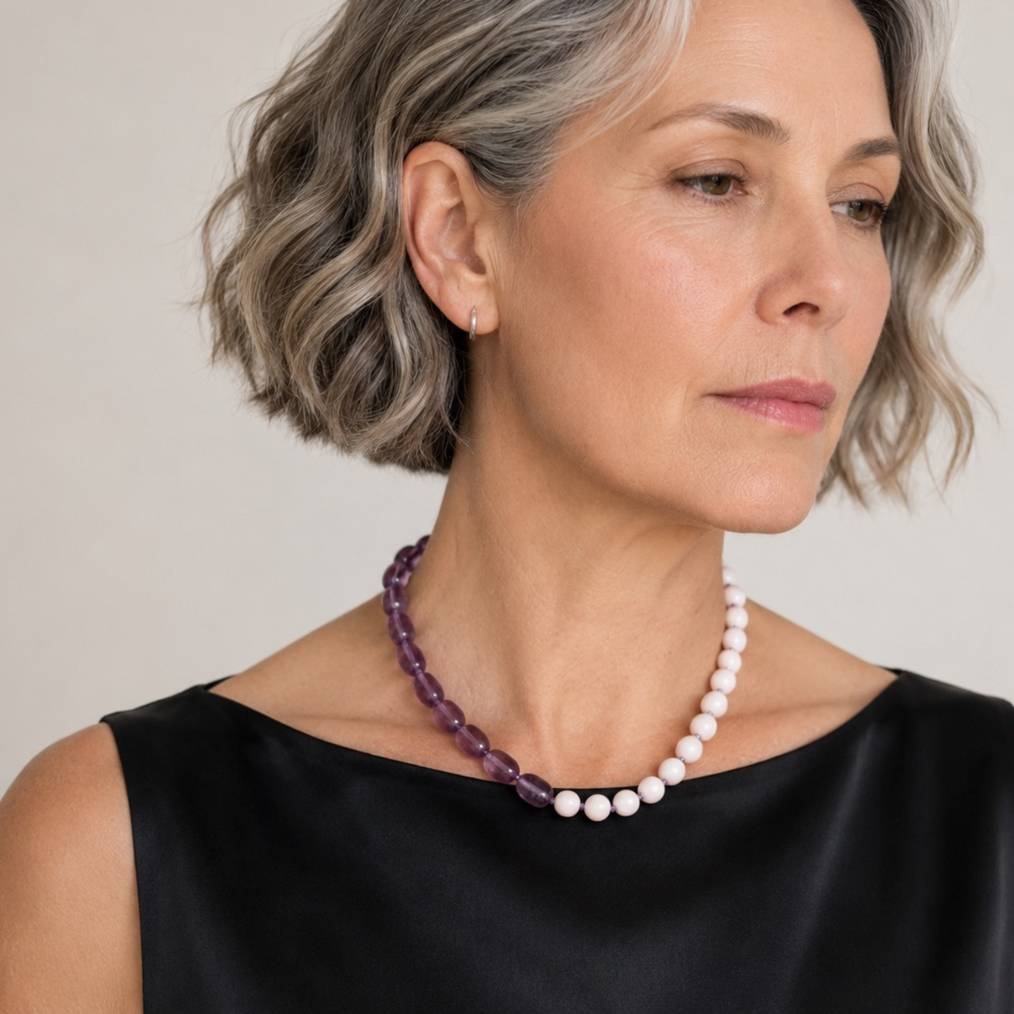 INTERLUDE NECKLACE  — Two-Stone Contrast with Handcrafted Silver